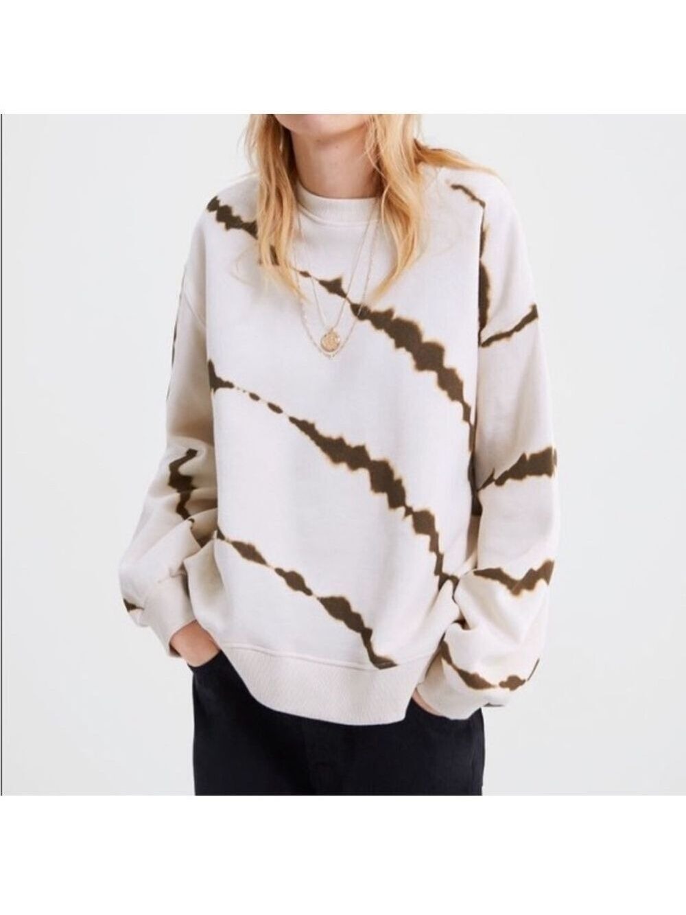 Zara oversized tie dye pullover in brown & cream Fleece Cotton blend Sz L